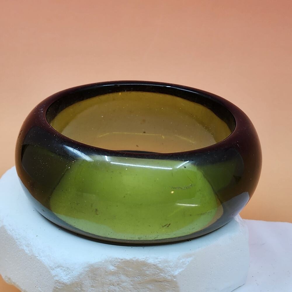 Translucent Olive Green Resin Wide Bangle Bracelet Vintage Statement Jewelry
